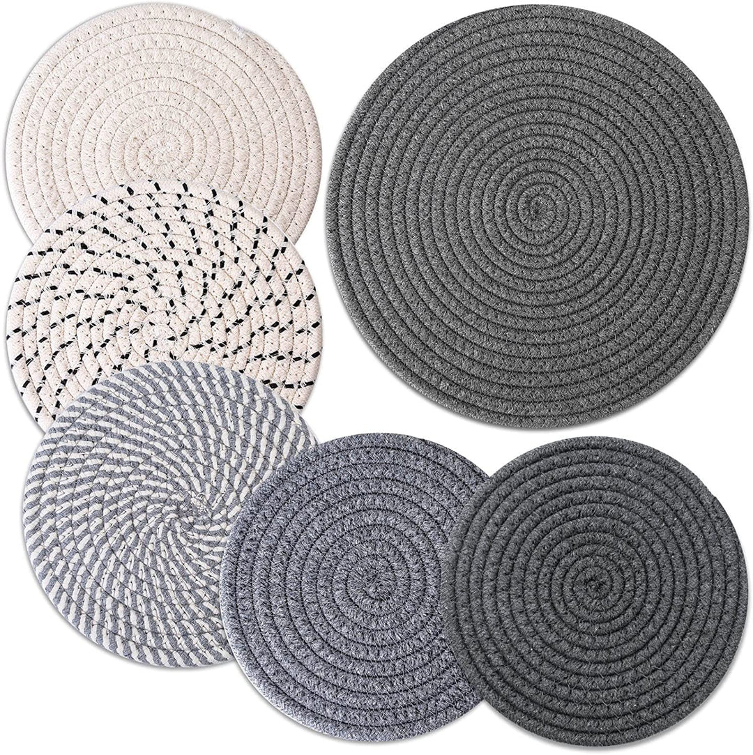 Trivets for Hot Dishes, 6 Pieces Pot Holders for Kitchen, 100% Cotton Woven Hot Pads for Kitchen, Trivets for Kitchen Heat Resistant, 11.8 Inches and 7 Inches