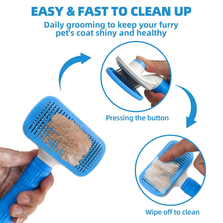Dog Grooming Brush Kit,6 in One Pet Self Cleaning Kit with Organizer Bag - Dog Cat Grooming Slicker Deshedding Undercoat Rake Brush Comb for All Small Large Dogs Cats Blue