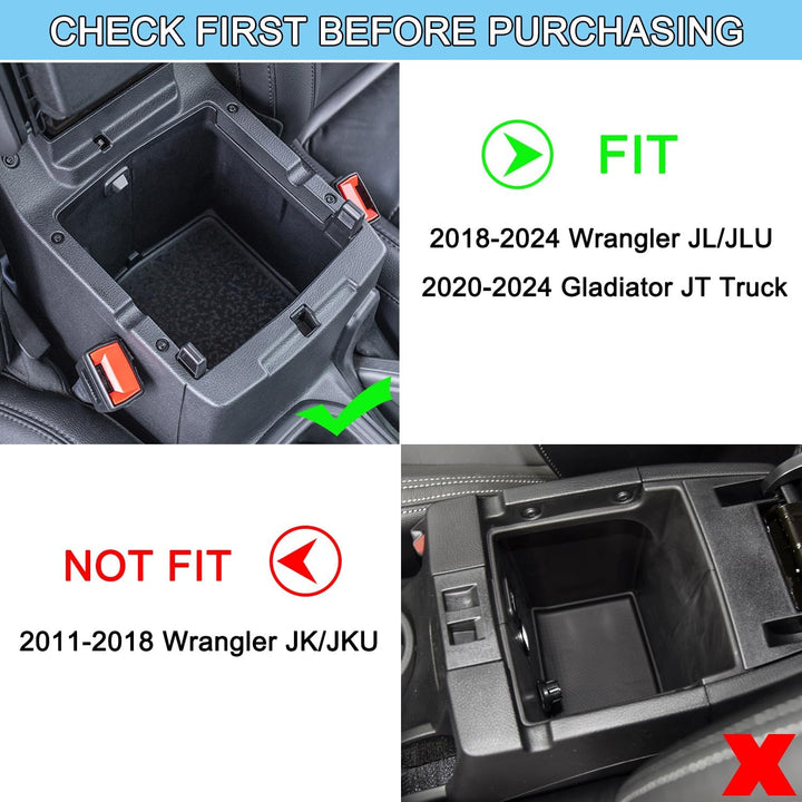 Center Console Organizer Compatible with Jeep Wrangler JL/JLU 2018-2023 2024 & Jeep Gladiator JT Truck 2020-2024 Armrest Tray Storage Interior Accessories (Not for JK/JKU)