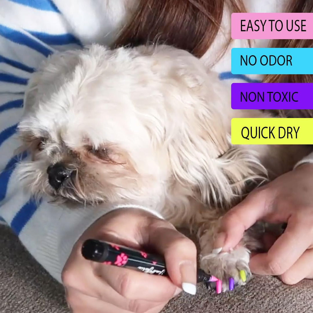 PAW-SAFE Dog Nail Polish Pen Set, Dark or Light Nails No Odor Quick Dry, 6 Colors Pens, Ideal Gifts for Small or Big Girl Dog Accessories, Pet Costume, Birthday Supplies, Pet Grooming Kit
