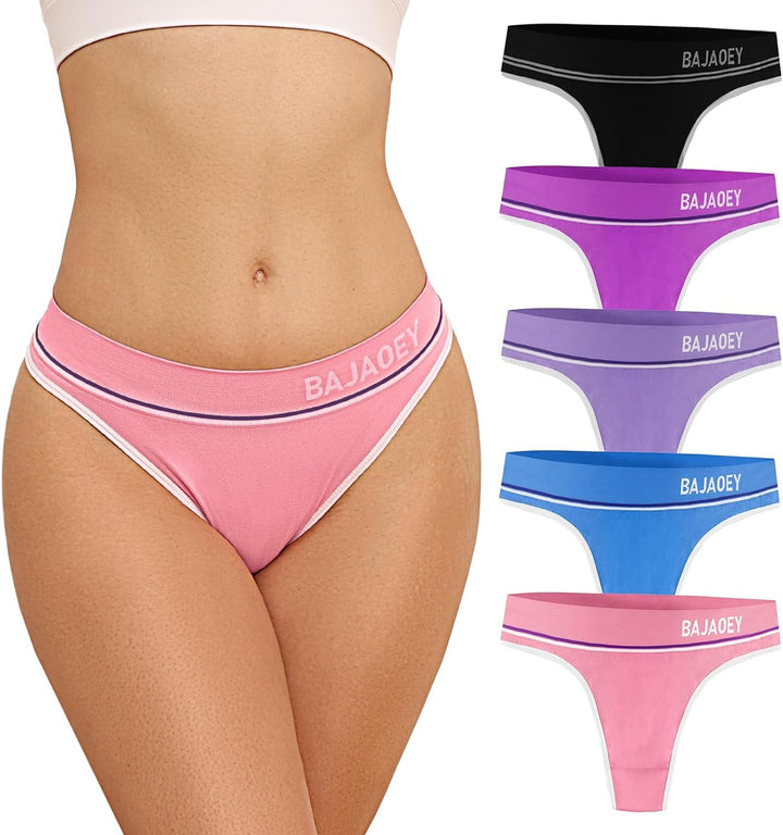Thongs for Women Pack Seamless Underwear Thong Sporty Low Rise No Show Cheeky Panties for Women S-XL 5 Pack