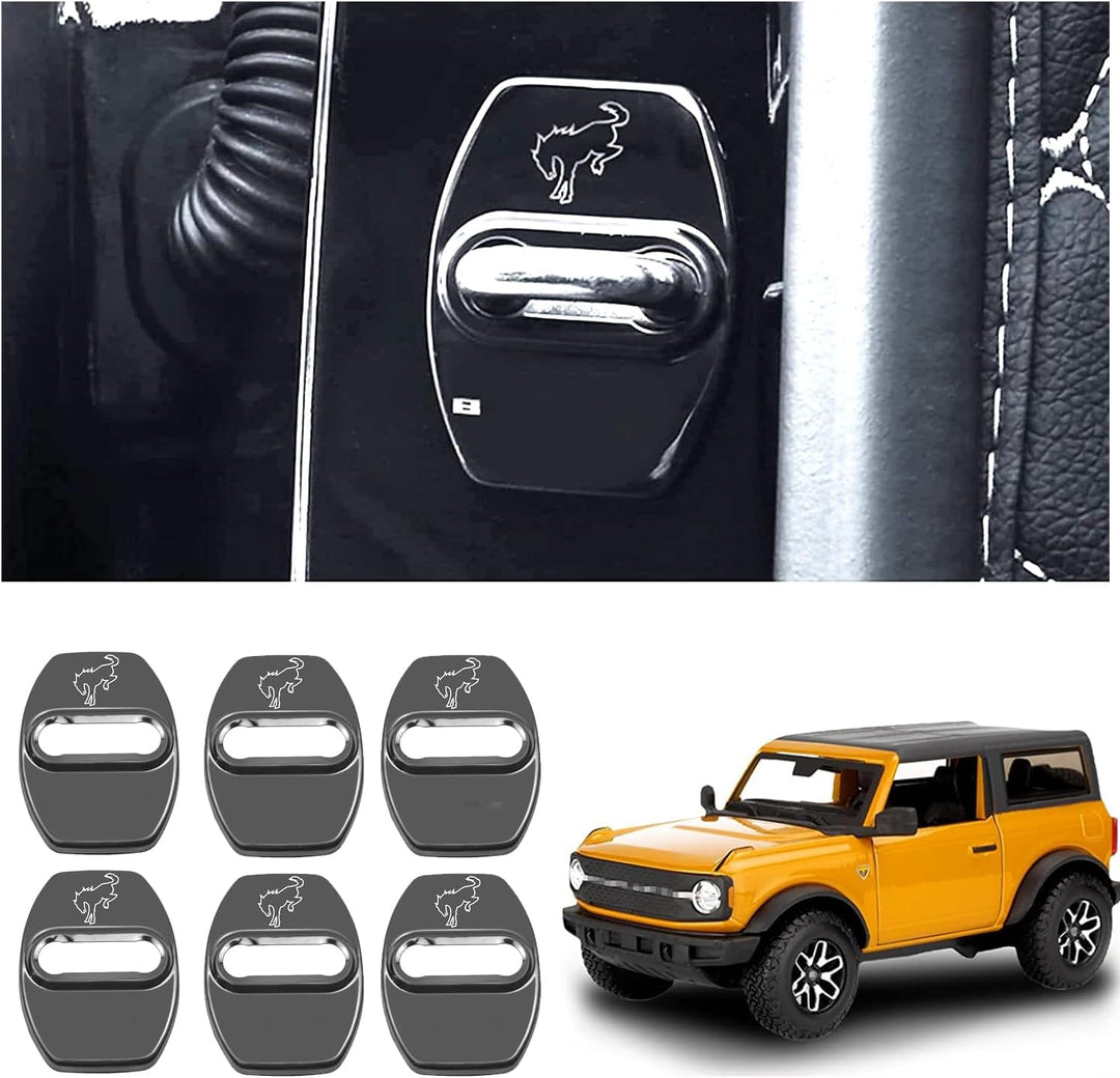 Fit 6PCS Bronc Sport 2021 2022 2023 Lock Latchs Cover Stainless Steel Door Arm Protection Cover Trim Interior Accessories for Ford Bronco 2 and 4 Door Type Decoration(Titanium Black)