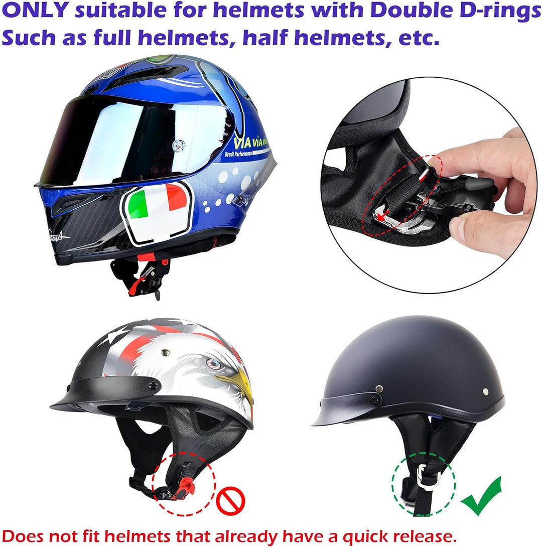 Motorcycle Helmet Quick Release Buckle Kit, Stainless Steel Motorcycle Helmet Accessories Chin Strap Buckle for D-RING Helmets, Easy to Disconnect Even with Gloves (Black)
