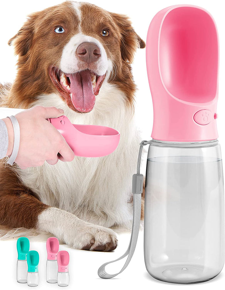 Dog Water Bottle, Lightweigh, Leak Proof Portable Travel Dog Water Dispenser - Perfect Puppy Drinking Bowl on the Go for Outdoor Walking and Hiking - Pet Accessories (19Oz, Pink)